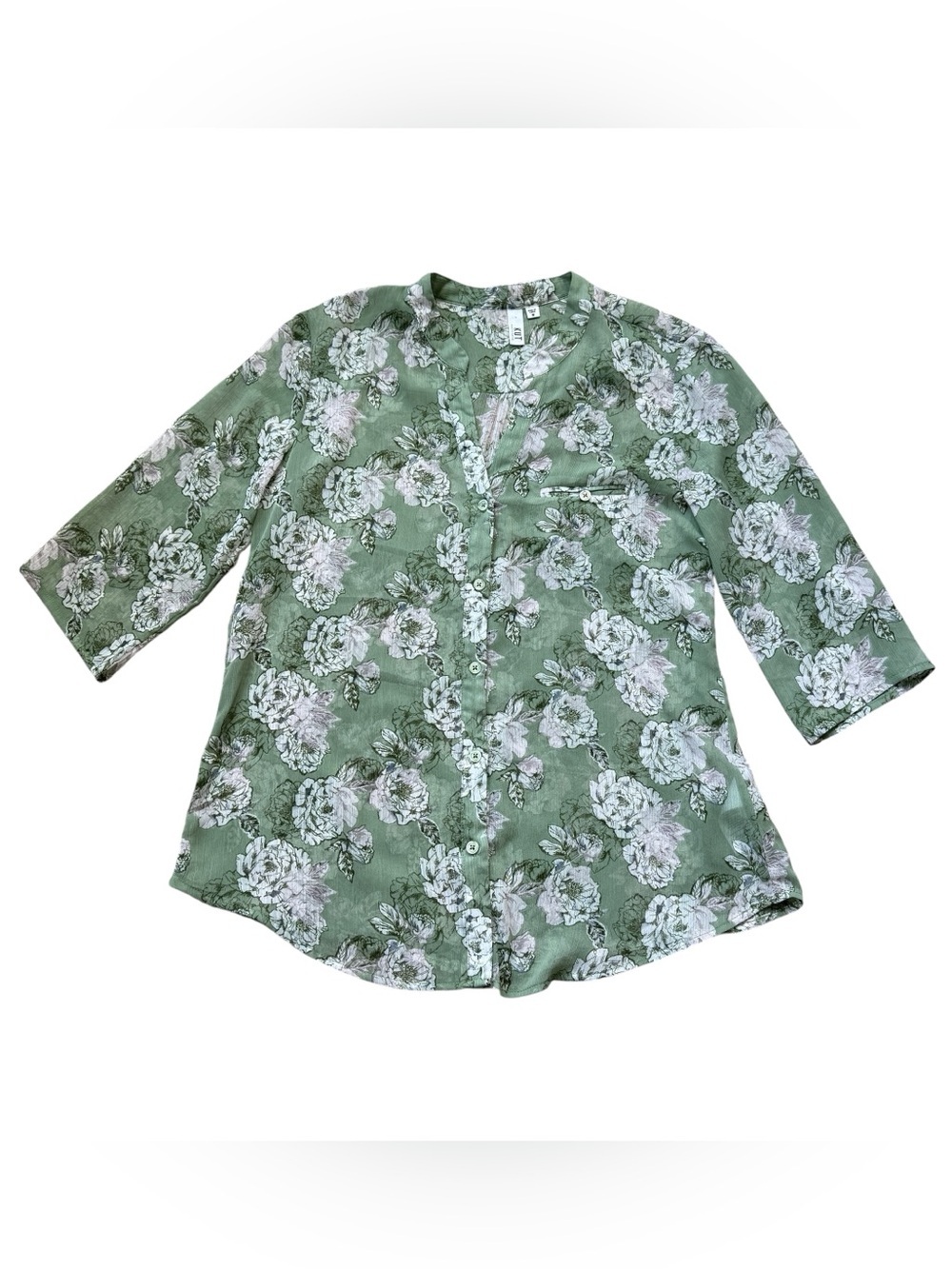 KUT From The Kloth Sage Green Floral Blouse Medium Cottagecore Boho Peasant Top